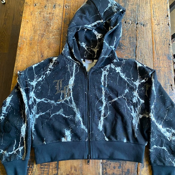 Puma and La France collab Black and White Marble Crop Hoodie, sz S - Picture 1 of 13